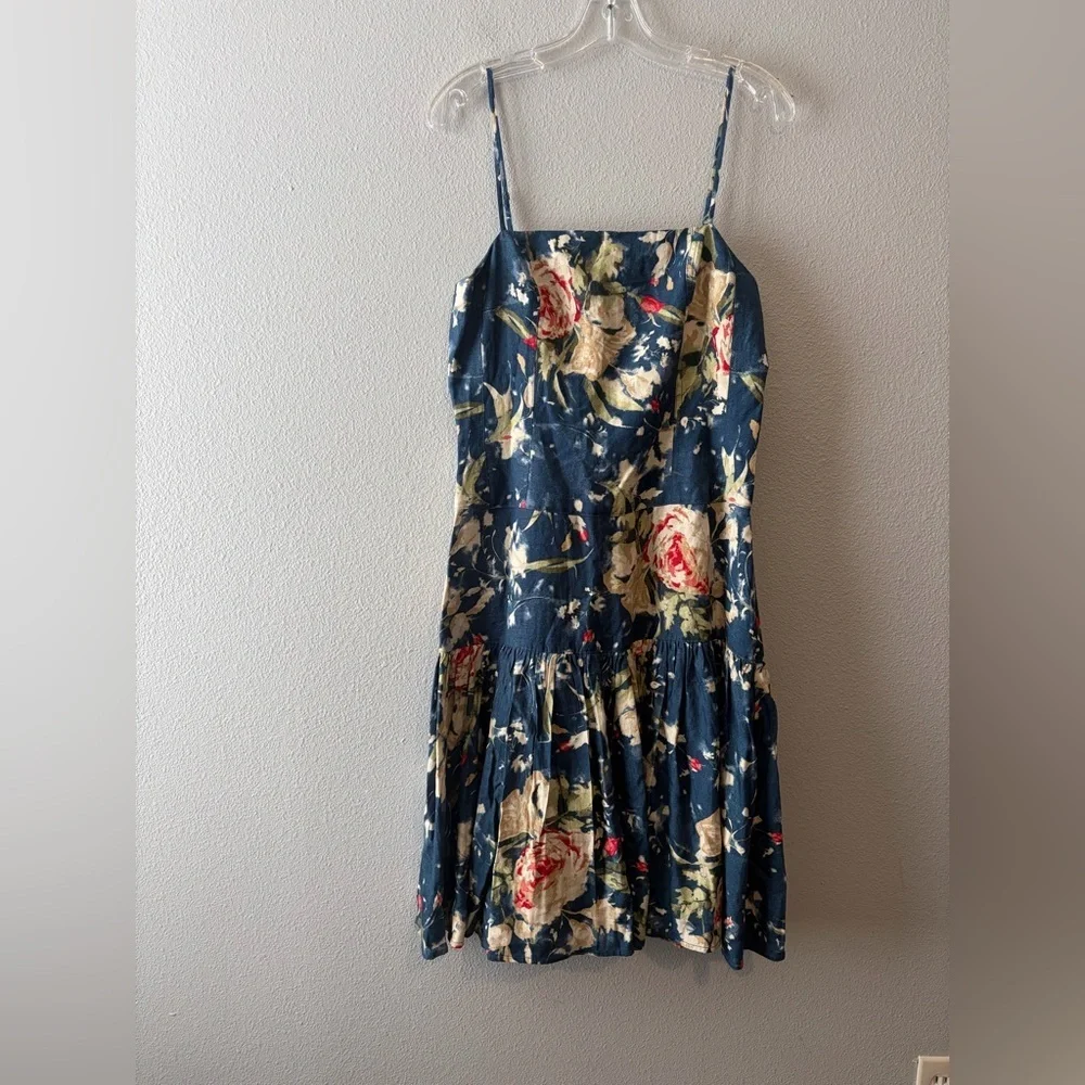 Lauren Ralph Lauren Blue Floral Spaghetti-Strap Midi Dress with Ruffled Hem